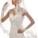 Fingertip Length Lace Edge Wedding Bridal Veil with Comb for Brides