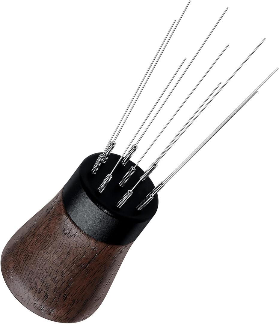 Normcore WDT Tool V2, 9 Prong 0.23mm Espresso Distribution Tool, Weiss Distribution Technique, Magnetic Coffee Stirrer with 16 Extra Needles, American Walnut Wood Handle
