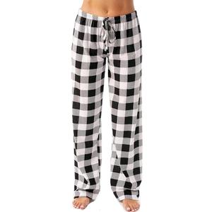 Plaid Pajama Pants Women Baggy Comfy Drawstring Elastic Waist Wide Leg Lounge Pants Flannel Palazzo Pants Sleepwear Black
2XL
