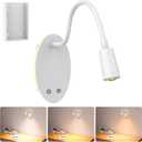 Rechargeable Cordless Reading Light, 360 Adjustable Bedside Lamp, 3 Color Stepless Dimming Night Light, 40H Runtime with Eye-Care, Memory Function, USB Output, Wall-Mounted & Detachable(1pc)