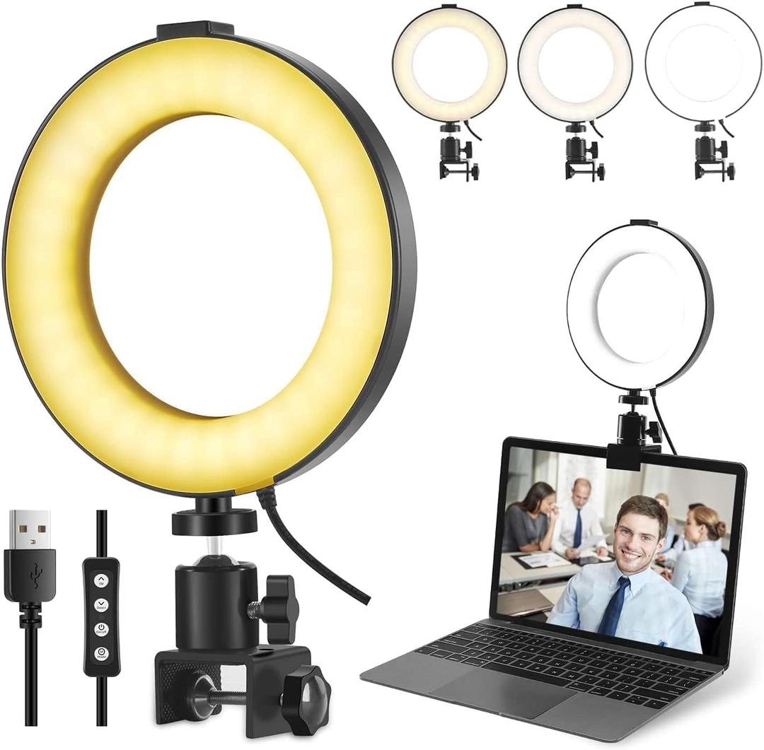 Video Conference Lighting Kit, Ring Light Clip on Laptop Monitor, 6" Dimmable LED Circle Selfie Light for Zoom Meeting/Remote Working/Zoom Calls/Live Streaming/Video Recording (Black)