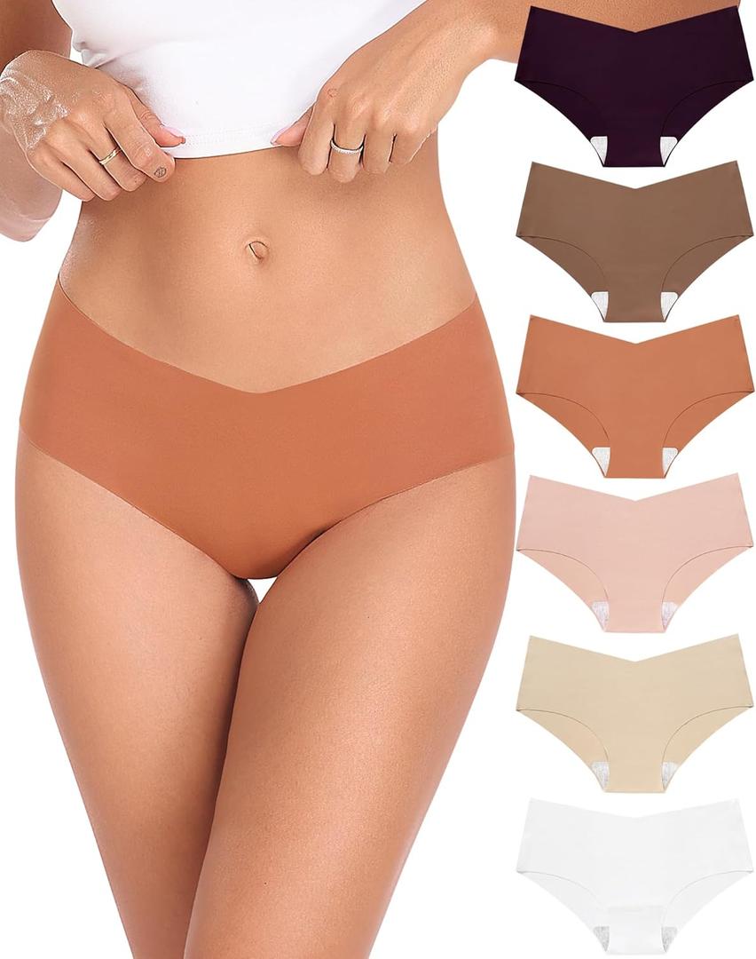 Xibing Seamless Underwear for Women No Show Panties Cheeky Bikini Underpants Soft Stretch Invisible Hipster 6-Pack Size XS-XL (Wine)