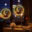 Bear Moon Flower Window Lights Decorations Circular Hanging String Lights Battery Powered Indoor for Wedding Anniversary Room Warm White (28LED)