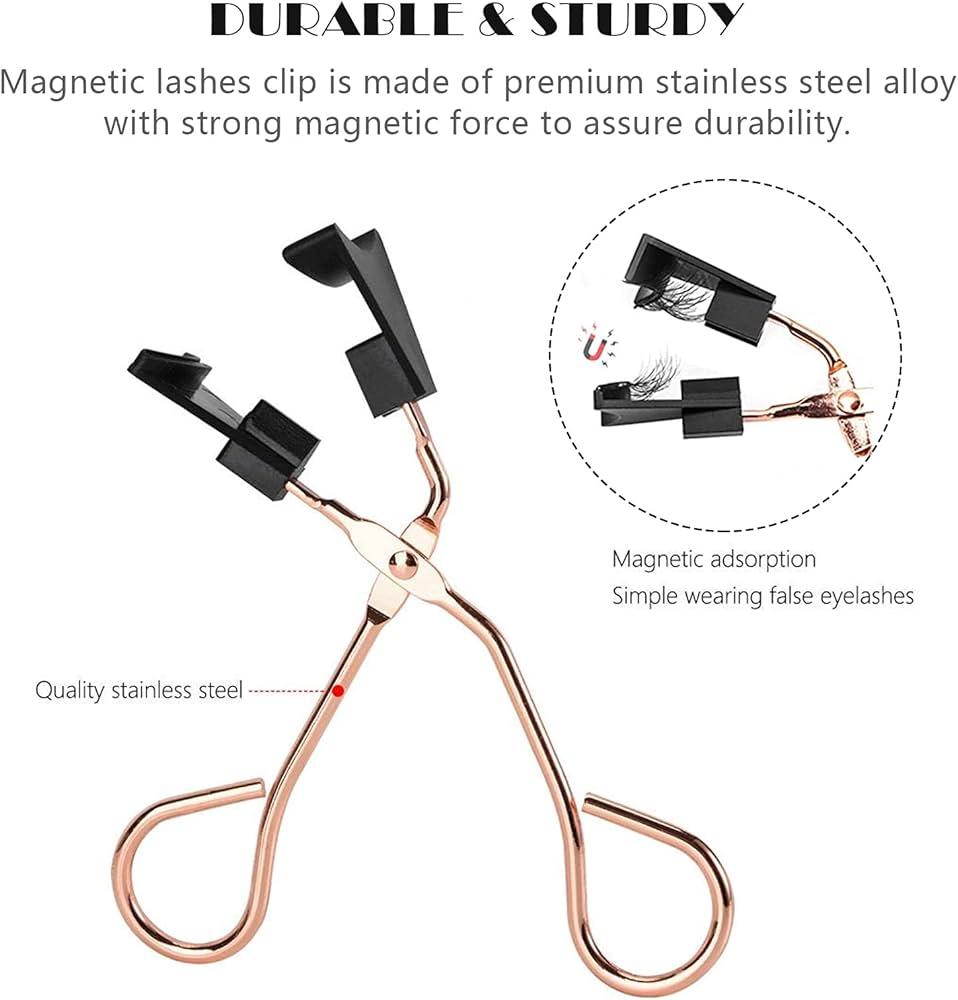 Magnetic Eyelashes Applicator Helper Tool, Magnetic False Eyelashes Clip, Easily Apply Magnetic Eyelash Curler Partner Without Eyeliner (Gold)