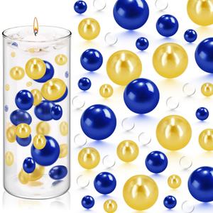10000 Pcs Clear Vase Filler Beads and 150 Pcs Floating Pearls for Centerpieces Gold and Blue No Hole Floating Beads for Vases Home Weddings Centerpieces Table Party Decor