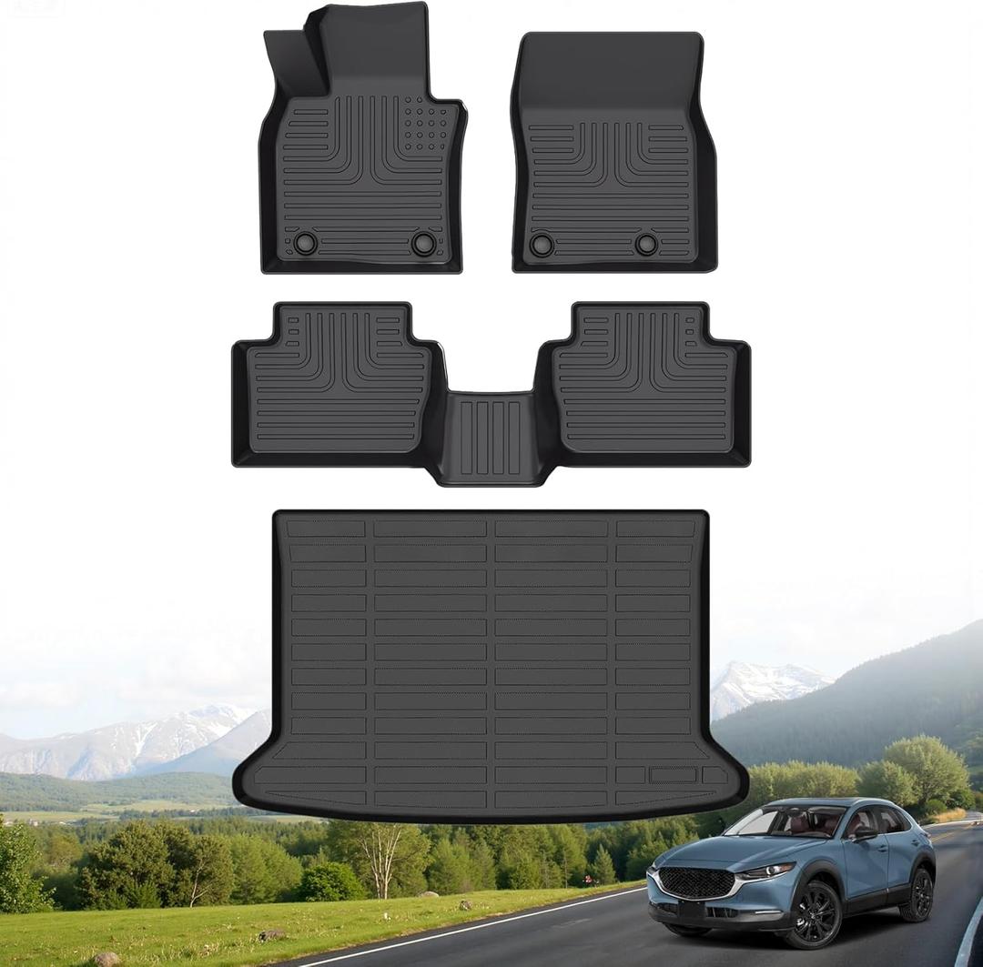 Hutisya-Floor Mats & Cargo Liner Set Fit for 2020-2026 Mazda CX-30 All Weather Protection Anti-Slip & Durable TPE Full Set Liners Automotive Mazda CX30 Accessories-Black