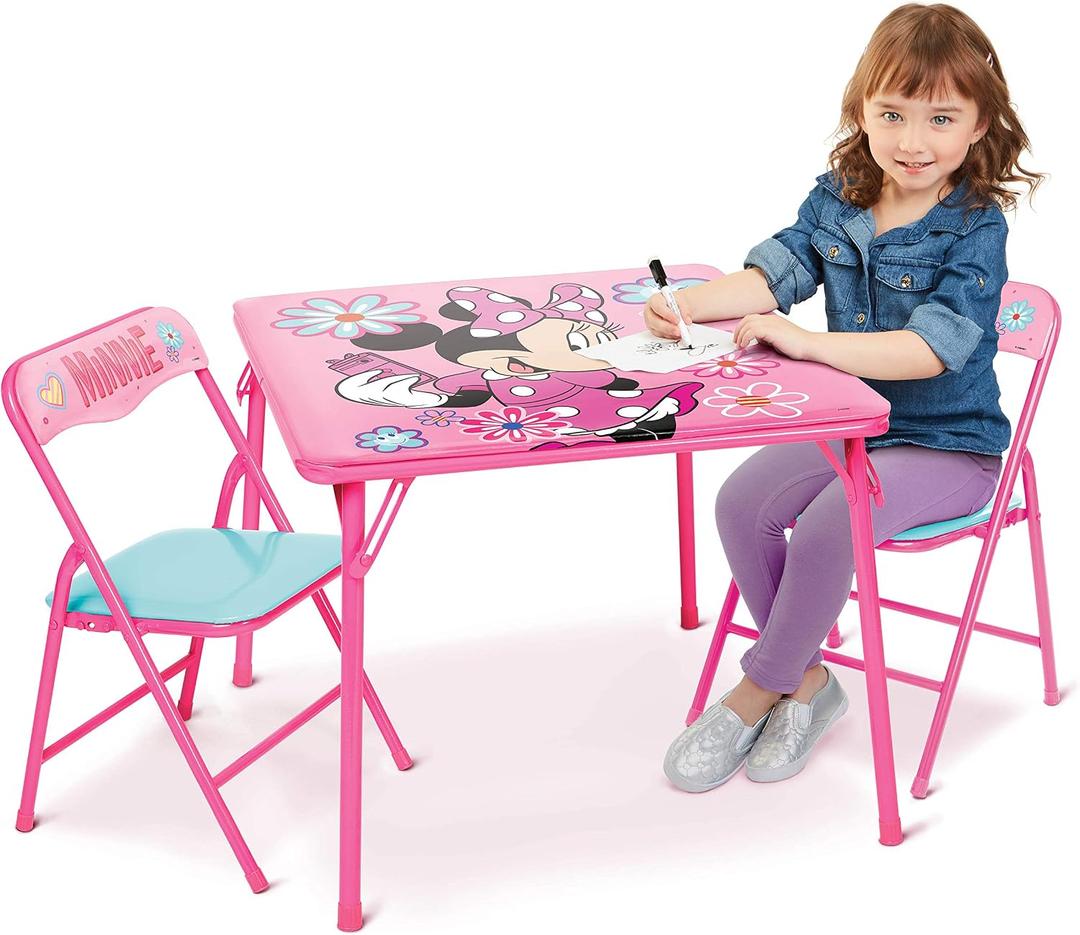 Minnie Mouse Kids Table & Chairs Set for Kid and Toddler 36 Months Up To 7 years, Includes: 1 Table (24"L x 24"W x 20"H), 2 Chairs (13"L x 13.5"W x 21"H) Weight Limit: 70 lb, Onesize