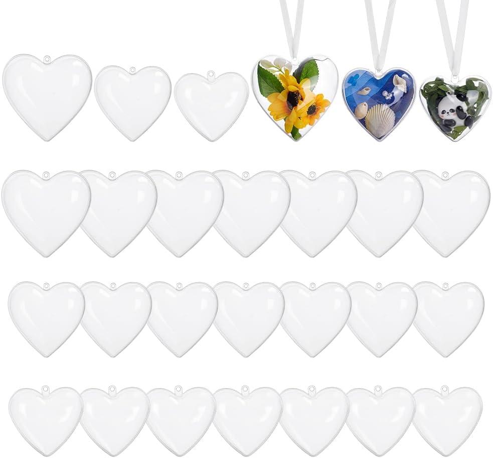 PH PandaHall 24pcs 3 Sizes Heart Ornaments Fillable Ball Set, Clear Fillable Ornaments Plastic Hanging Transparent Decorations for Christmas Valentine's Day DIY Crafts Indoor Outdoor Holiday Display