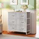 WLIVE Fabric Dresser for Bedroom, 6 Drawer Double Dresser, Closet Dresser with Fabric Bins, Chest of Drawers for Closet, Living Room, Hallway, Light Grey, 11.8"D x 31.5"W x 30.9"H