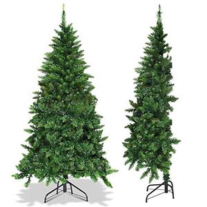 GOFLAME 5ft Prelit Christmas Half Tree, Artificial Half-Shape Christmas Tree with Premium PVC Needles and Sturdy Metal Stand, 8 Flashing Modes Christmas Trees, for Holiday Indoor Decoration