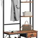 Furologee Coat Rack, Hall Tree with Bench and Shoe Storage, 4 in 1 Entryway Bench, Coat Rack with 3 Shelves and Drawer, Entryway Organizer with 5 Hooks for Hanging, Rustic Brown (6-Tier)