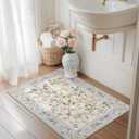 jinchan Floral Entryway Rug 2x3 Soft Washable Rugs Non Slip Low Pile Door Mat Indoor Enterance Small Chinoiserie Flower Lightweight Boho Throw Carpet for Bedroom Bathroom Entry Beige/Blue