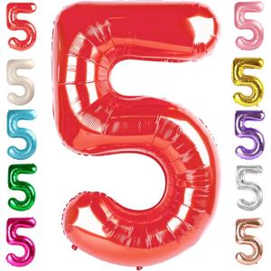 Balloon Numbers 40 Inch 5 Ballon for 5th Birthday Decorations, 15 25 35 50 Big Red Number Balloons for Wedding Photo Shoot Party Decor