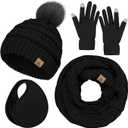 Winter Hat Scarf Gloves and Ear Warmer, Warm Knit Beanie Hat Touch Screen Gloves Set Winter Gifts Neck Scarves for Women