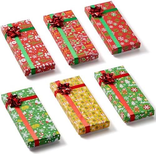 JOYIN 8PCS Presents Gift Card Box Christmas, Christmas Cash Money Card Holder Unique with Bows, 6.5'' x 2.8'' x 0.8'' Xmas Boxes with Lids for Holiday Birthday Party Favor Gift Wrapping