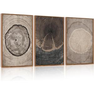 CHDITB Tree Ring Wall Art Set of 3, 24"x36" Large Modern Wood Stump Wall Decor, Abstract Black and White Wall Painting, Neutral Nature Art Print for Living Room, Bedroom, Office, Dinning Room