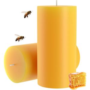 100% Pure Natural Beeswax Pillar Candles-170 Hours Long Burning Time Emergency Beeswax Candles | Organic Bees Wax for Home, Prayer, Christmas, Party | Unscented, Smokeless, Dripless 2 Pack (36 inch) (Yellow)