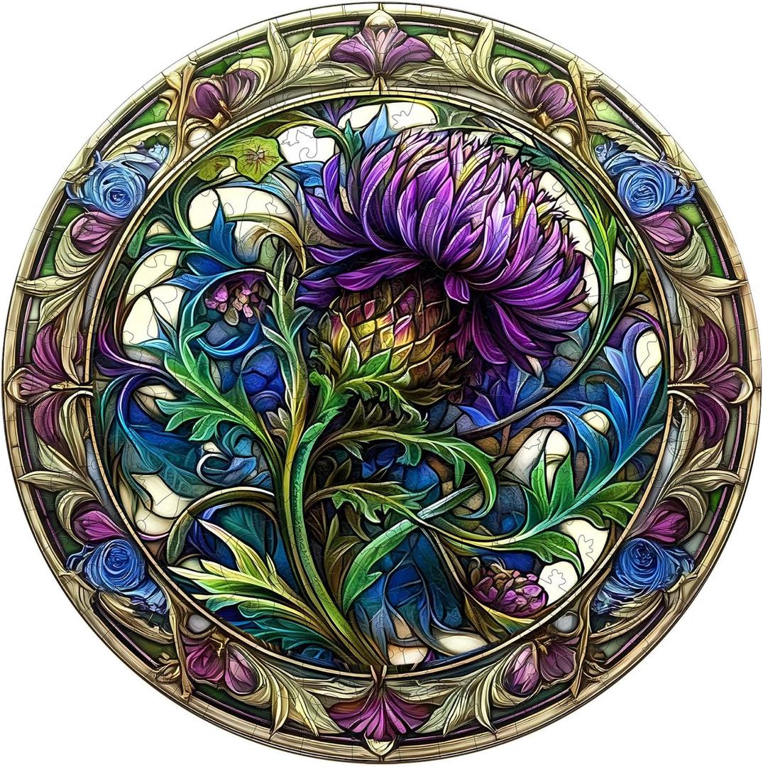 KAAYEE Wooden Jigsaw Puzzles-3D Visual Effect Scotch Thistle Wooden Puzzle Adult Unique Shape Wooden Puzzle Wooden Jigsaw Puzzle for Adult,Puzzle for Adults,Family Games (L-13.4 * 13.4in-300pcs)