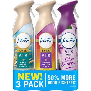 Febreze Air Mist, Air Freshener, Odor Fighting Room Spray, Deodorizer for Home Bathroom Kitchen Office Apartment, Lilac Sunrise, Warm Ocean Breeze, Summer Golden Hour Variety Pack, 8.1oz (Pack of 3)