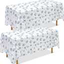Chumia 2 Pcs Coastal Tablecloth White and Blue Bachelorette Tablecloth Disposable Plastic Waterproof Table Covers Dinner Party Setting Floral Wedding Bridal Home Party(Rectangle Shell)