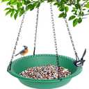 Hanging Bird Feeder for Garden Yard Outside, Bird Seed Catcher Tray, Rugged Recycled Feeding Station (16 inch, Green)
