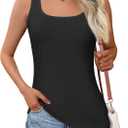 Rheane Casual Ribbed Tank Top for Women, Square Neck Sleeveless Summer Tops (Medium, Black)