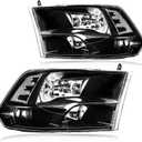 Headlight Assembly, Compatible with 2009-2018 Dodge Ram 1500/2010-2018 Ram 2500 3500 4500 5500(Only fit factory quad beam halogen headlights) Black Housing Clear Reflector