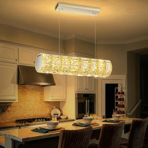 AFQEJG 24 Inch Long Chandeliers for Dining Room LED Dimmable Pendant Lights for Kitchen Island Modern Crystal Chandelier Lighting Silver Light