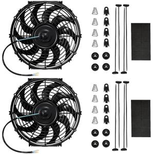 Mupera Electric Radiator Cooling Fan - Upgraded Universal Slim Fan Pull Electric Radiator Cooling Fans(2025 New), Assembly 12V 80W with Mount Kit(10 inch, Black) Set of 2
