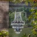 18 Inches Tall Acrylic Crystal Outdoor Solar Chandelier, White Integrated LED Light, Black Metal