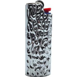Metal Lighter Case Cover Holder Water Ripple Engraving for BIC Full Size Lighter J6 (Silver)