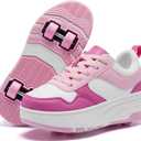 Roller Skate Shoes for Kids Girls Boys Detachable Wheeled Fashion Sneakers (5 Big Kid, Pink-white 1136)