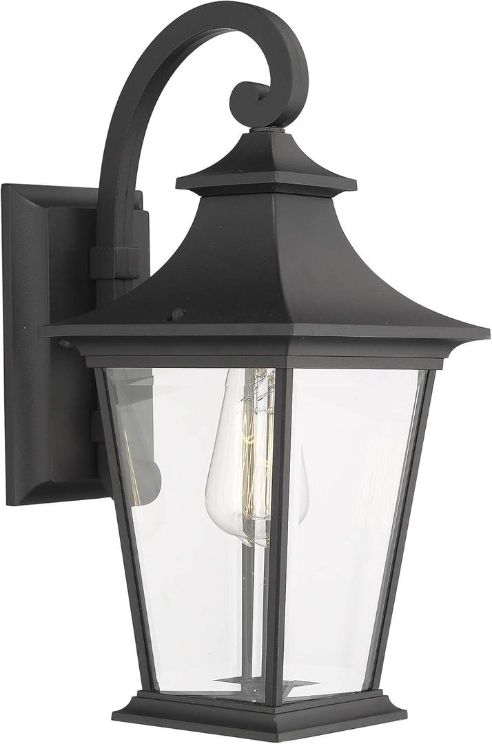 Emliviar Outdoor Wall Lantern, 1-Light Exterior Wall Mount Light with Clear Glass in Black Finish, 18" Height, 500181 (Medium - 1 Pack)
