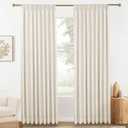 88 inch Pinch Pleated Curtains Blackout Linen Textured Full Blackout Back Tab Pinch Pleat Drapes with Hooks for Bedroom, 52W x 88L, Ivory White, 1 Panel