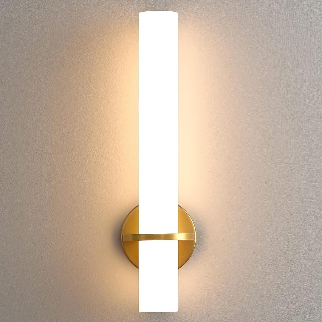 Gold Wall Sconce - 18in Modern Bathroom Sconce Wall Lighting 18W 3000K LED Dimmable Wall Sconce Light with Acrylic Lampshade Brass Wall Sconce for Living Room Corridor Mirror Bedroom Stairs (18in-1 pack)