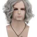 VGbeaty Old Men Short Bob Curly Gray Wig Halloween Cosplay Anime Costume Party Wig