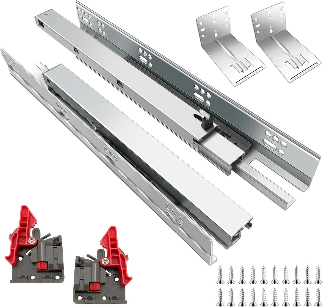 4Pair 8PCS Undermout Drawer Slides 12 15 18 21 Inch Bottom Mount Soft Close Drawer Slides Full Extension Concealed Drawer Rails/Mounting Screws,Locking Device and Brackets,80 LB Load Capacity 12"