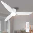 White 52 inch Ceiling Fans with Lights Remote Control, Modern flush mount ceiling fan with Quiet Reversible DC Motor for Bedroom Living Room and Patio Easy to Install,Indoor & Outdoor Use,Timer