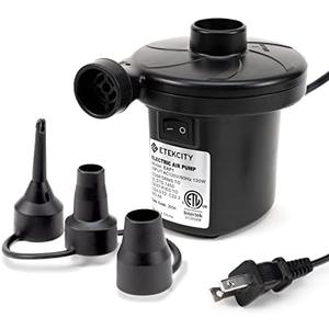 Etekcity Electric Air Pump Air Mattress Portable Pump for Inflatables Couch, Pool Floats, Blow Up Pool Raft Bed Boat Toy, Quick-Fill AC Inflator Deflator with 3 Nozzles, 110-120 Volt, Black