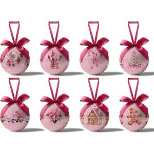 Pink Christmas Decor - Pink Christmas Tree Decorations Snowman Santa Candy Hanging Ornaments Balls, Cute Decorations Ball 2.36 Inch for Xmas Tree Party Home HolidayXmas Gifts Set of 16Pcs