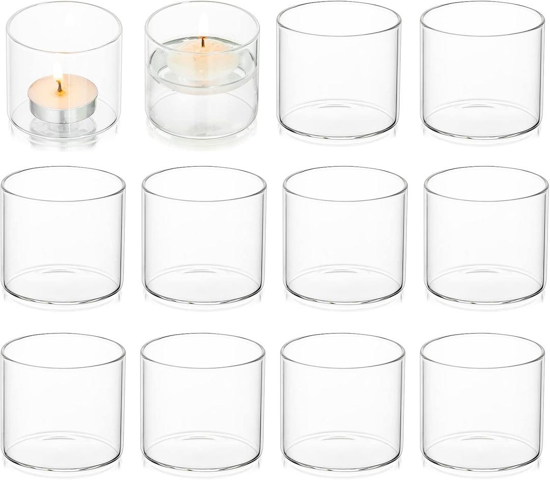 Floating Candle Tea Light Holders - Clear Glass Votive Tealight Candle Holder as Candlelit Dinner Wedding Party Events Birthday Reception Centerpiece Accessories, Holiday Decor, 10pcs+Extra 2