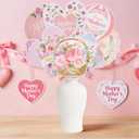 48 Pcs Happy Mother's Day Party Table Decorations Centerpiece Sticks, Best Mom Table Decorations Pink Flowers Table Toppers for Best Mom Love You Mother's Day Party Decoration Supplies