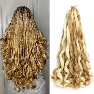French Curly Braiding Hair 18 Inch 8 Packs - Pre Stretched Bouncy Braiding Hair- Loose Wavy Synthetic Hair Extensions For Black Women (18 inch 8 packs 27/613)