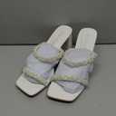 Women's Square Open Toe Heeled Sandals Two Strap Mules Slip On Block Chunky Mid Heels Sandals (8.5, Pearl White)