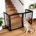 ZJSF Freestanding Dog Fence Indoor, Foldable Dog Gate for Doorways, Stairs or Hallways, Sturdy Wood Extra Wide Pet Gate with Support Feet for The House, Black, 24 "Height-3 Panels