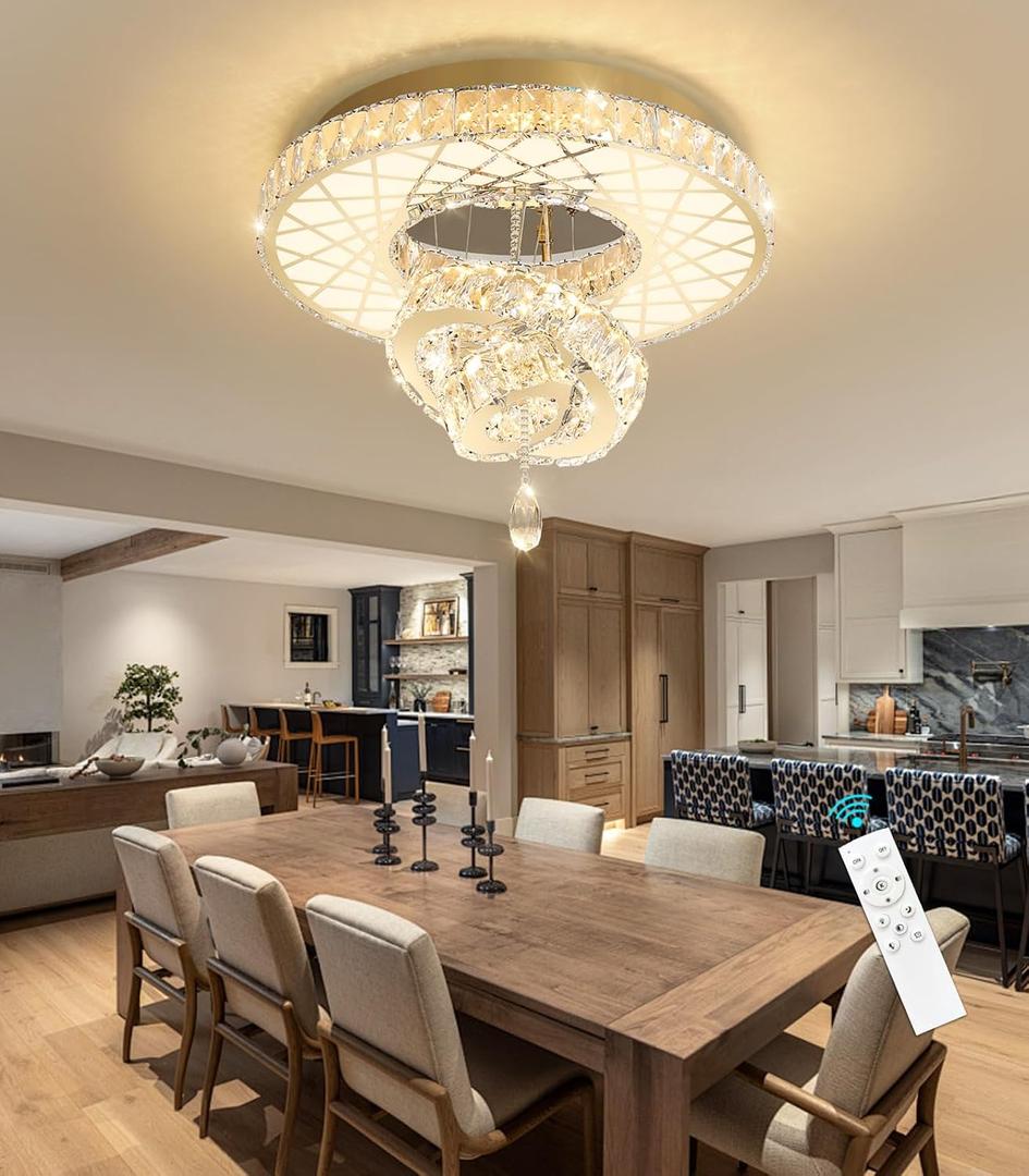HAIXIANG LED Chandelier Modern Ceiling Dimmable Light Fixture Crystal Chandelier for Bedroom Dining Room Gold