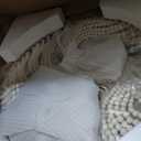 5 Lights Bohemia Wood Beaded Chandelier Farmhouse Antique Rustic Pendant Light for Bedroom Kitchen Island Dining Living Room, White, Dia 22 Inch