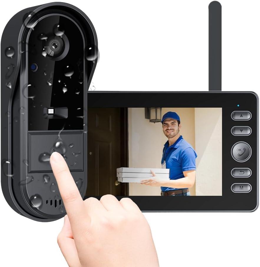 Doorbell Camera Wireless No Subscription with Monitor for Home/Apartment, Timbre con Camara 1080P No App/WiFi Needed, Video Intercom 2-Way Talk,Waterproof Door Bell with Recording & Night Vision