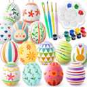Easter White Eggs Painting Kit-Paintable Flocking Eggs with Doodle Kit for DIY Design-Hanging Flocking Eggs with Rope for Decoration,Egg Hunts, Basket stuffers & Essentials, Easter Gift,28PCS