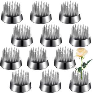Geiserailie 12 Pcs 23mm/0. 92 Inch Stainless Flower Frog Mini Round Metal Floral Frog Japanese Ikebana Fixed Pin Holder Tool Arrangement Floral Fixation for DIY Flower Craft Arrangements(Silver)